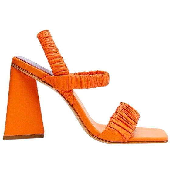 SCHUTZ Lirah Orange Ruched Strap Block Heel Sandals 6.5M - Picture 10 of 10